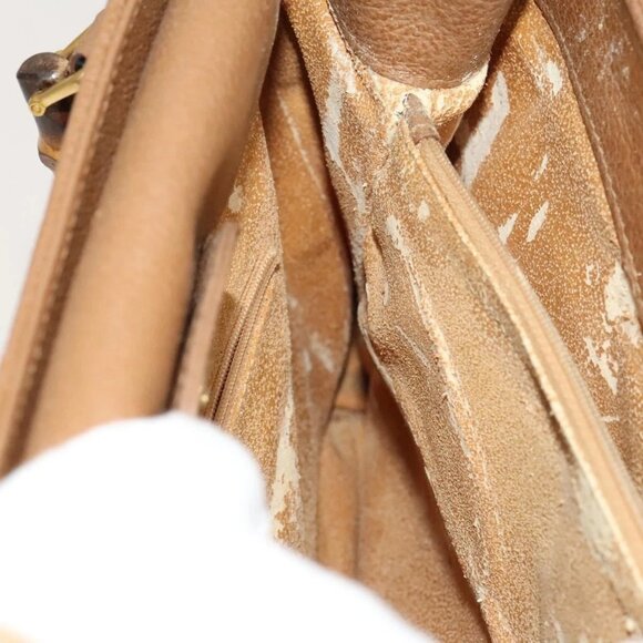 GUCCI Bamboo Hand Bag Suede Beige Gold - Picture 12 of 15